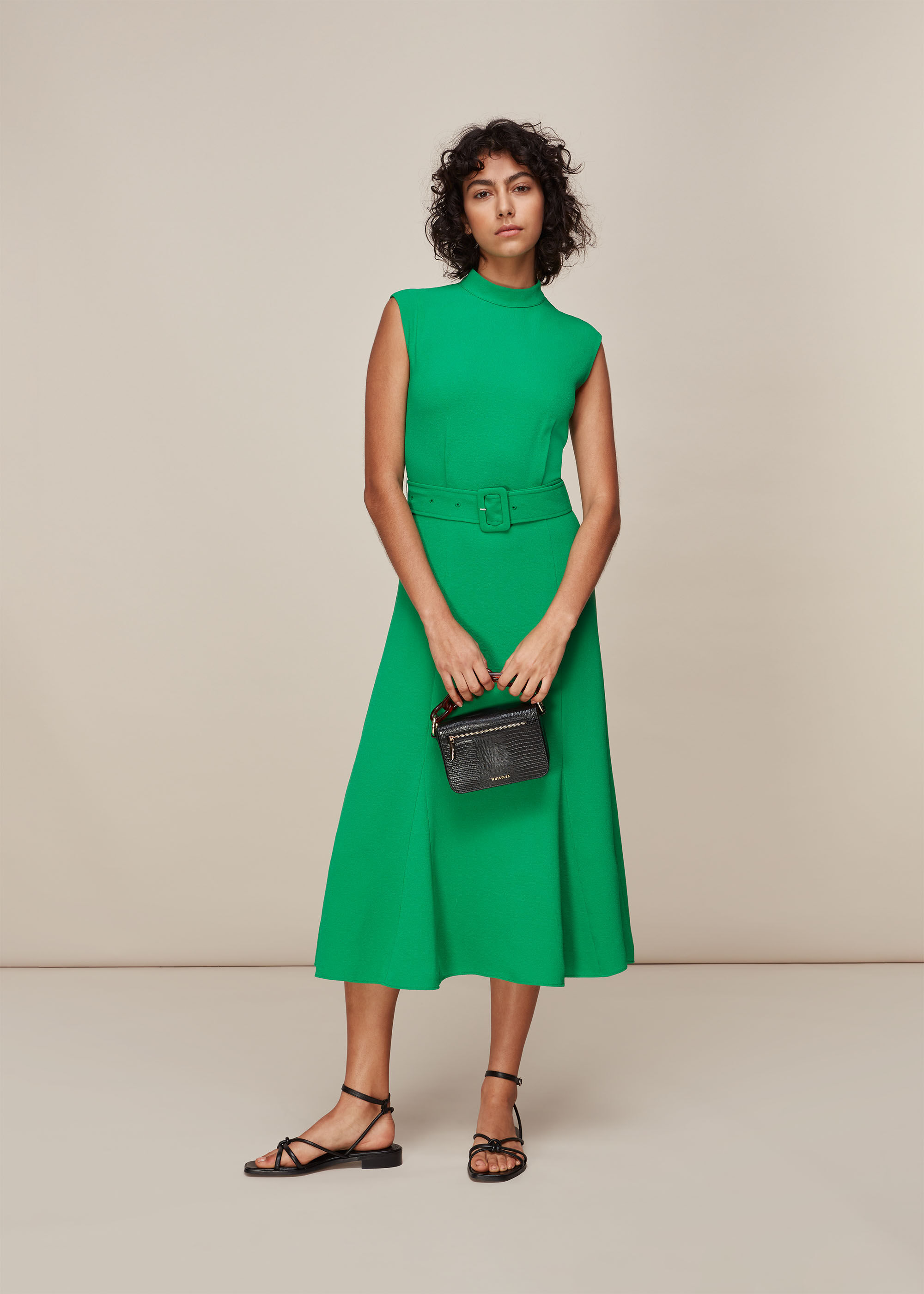 Green online belted dress