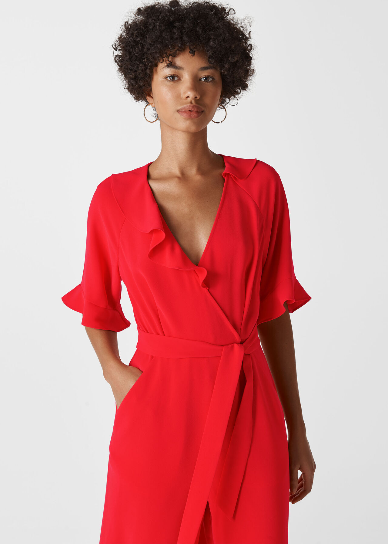 Red Alma Frill Jumpsuit | WHISTLES