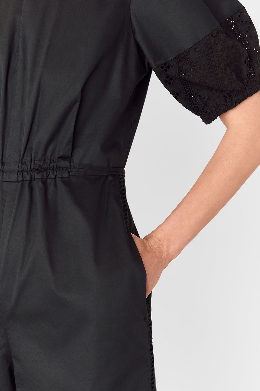 Black Broderie Poplin Jumpsuit