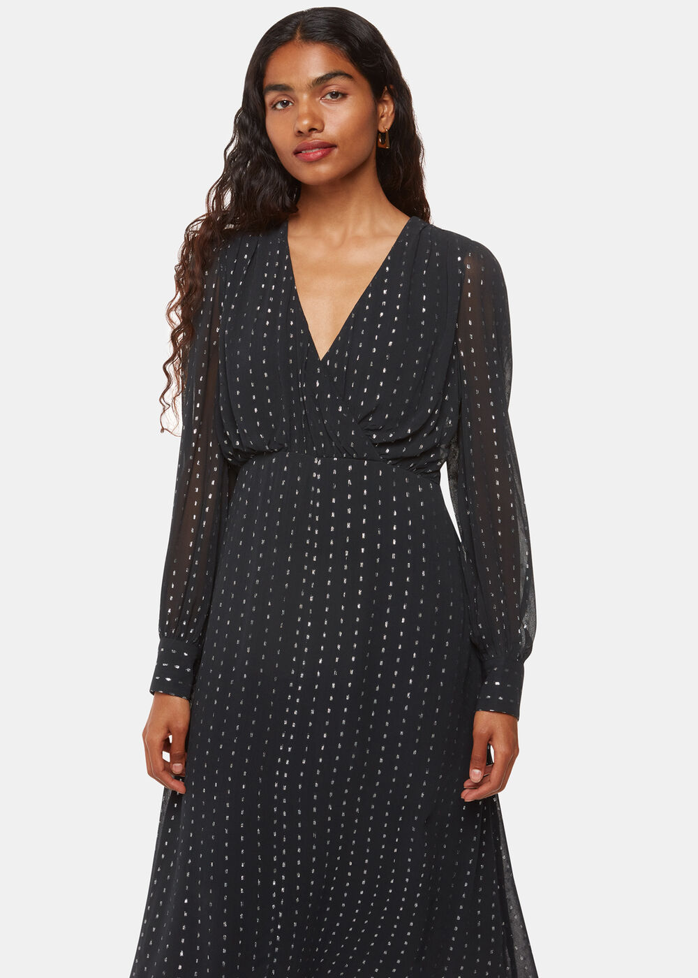 Petite Metallic Stripe Midi Dress