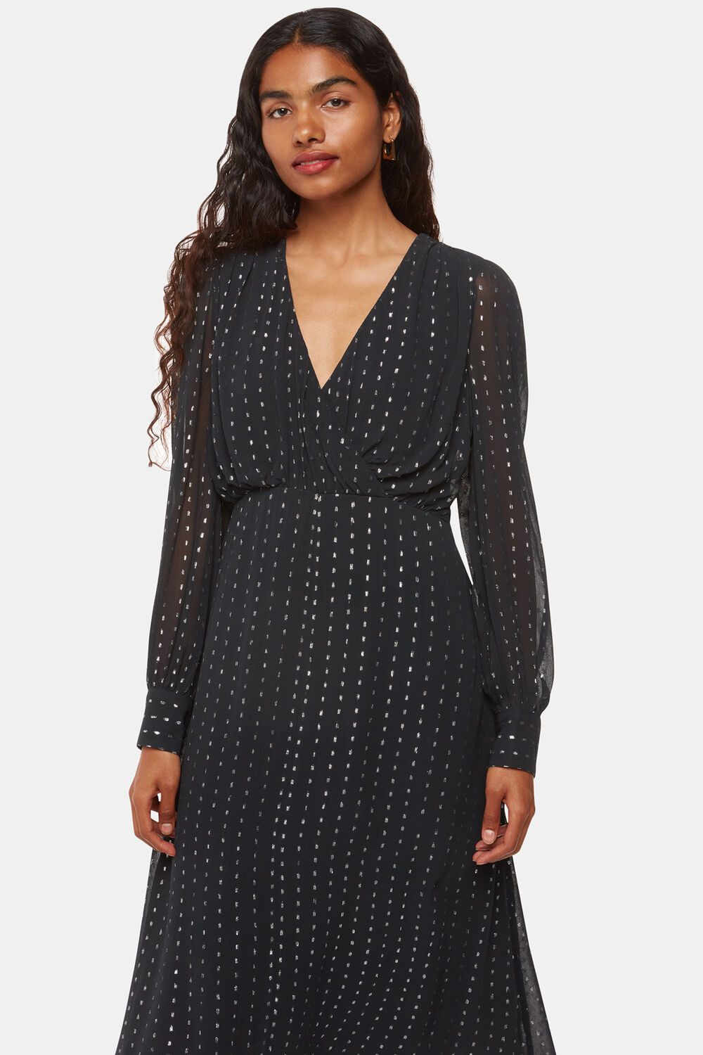 Black Petite Metallic Stripe Midi Dress