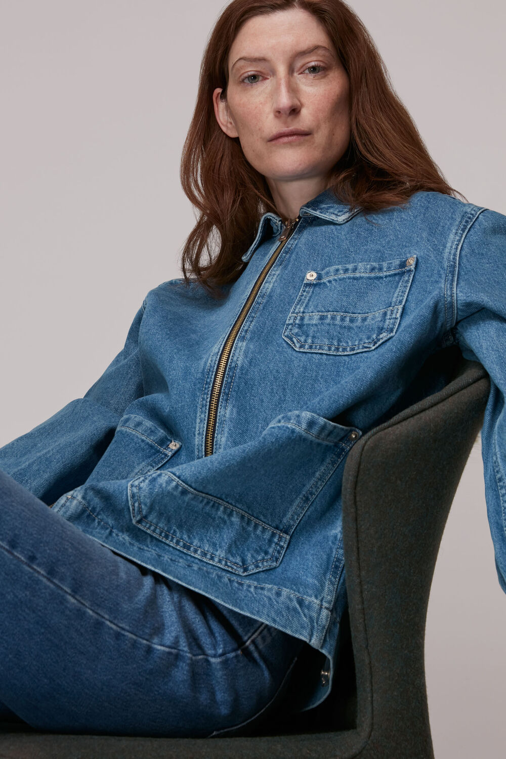 Zip Front Denim Cargo Jacket