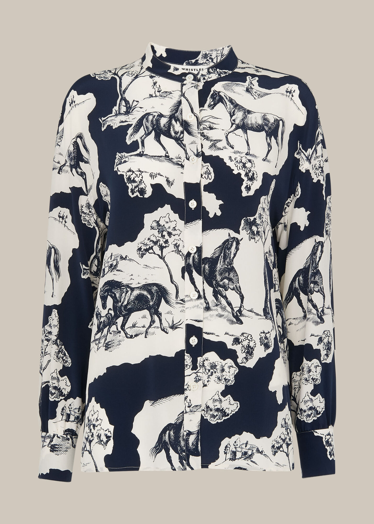 Blue/Multi Stallion Print Silk Shirt | WHISTLES