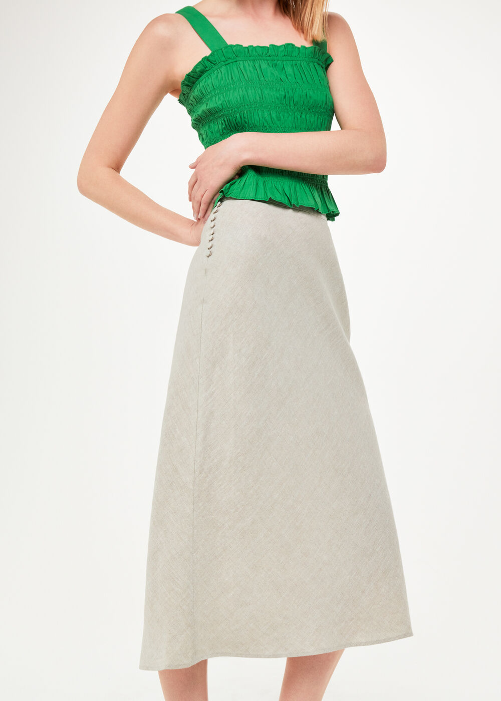 Linen Side Button Skirt