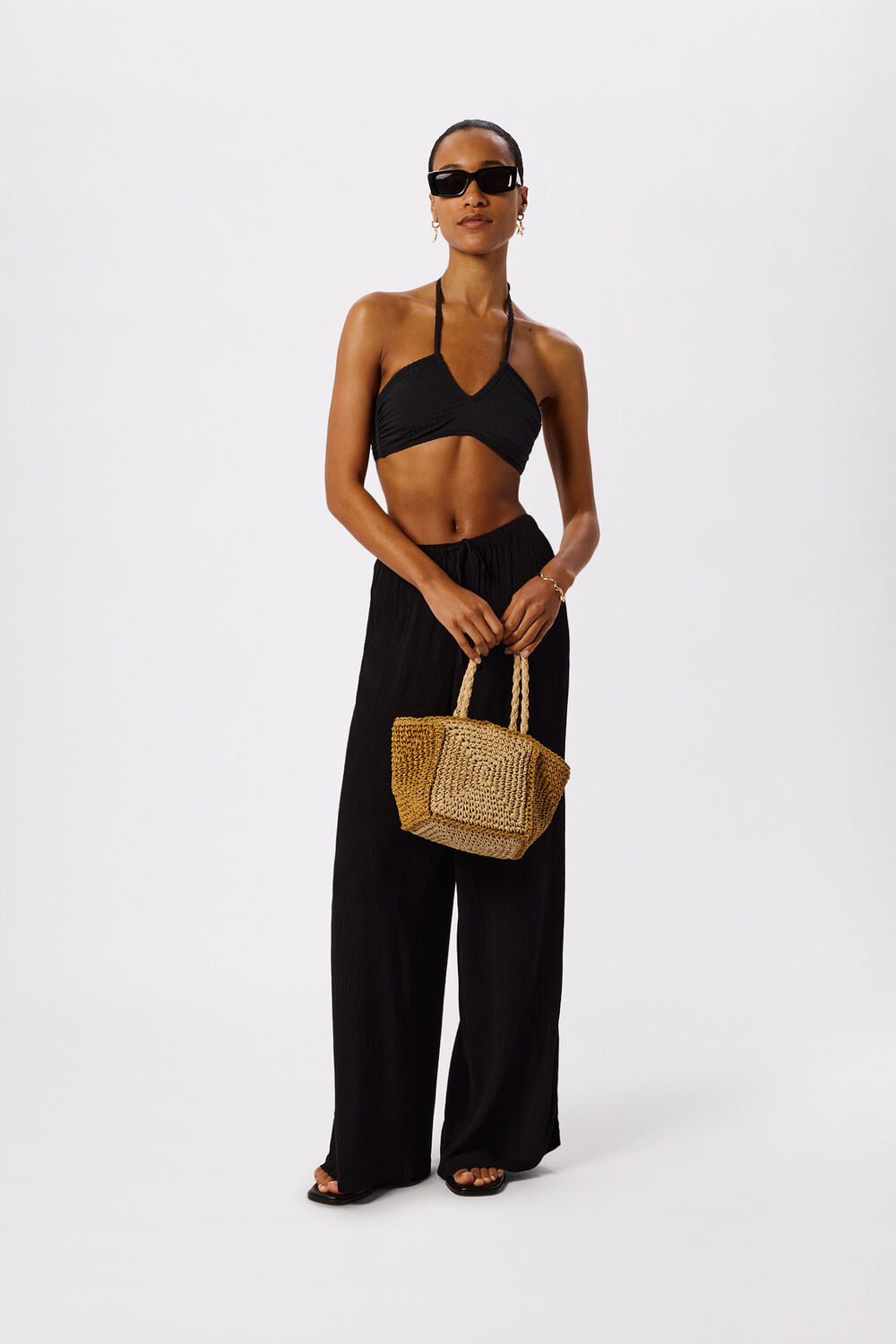 Black Beach Tie Front Trouser