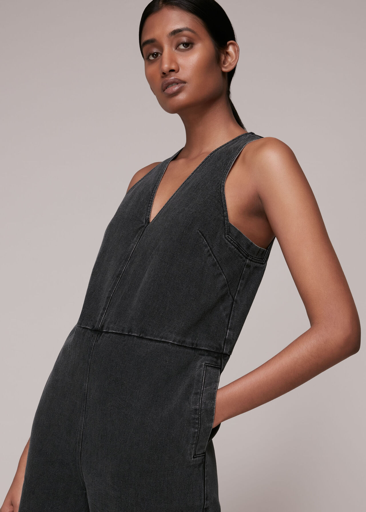 V Neck Denim Jumpsuit