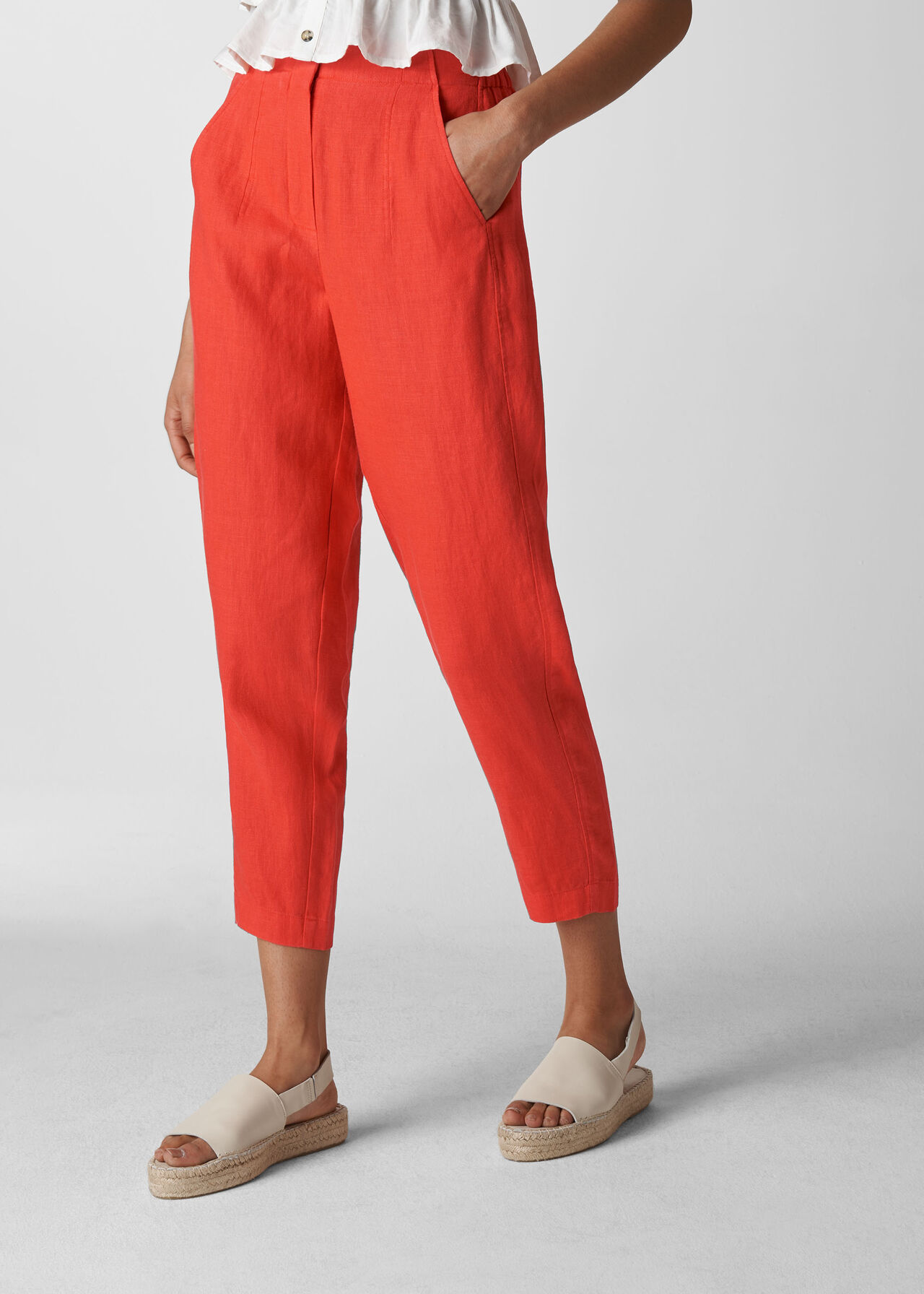 Barrel Leg Linen Trouser Red