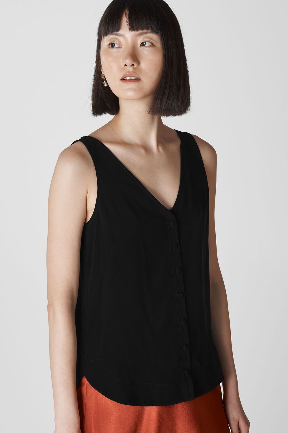 Bobbie Button Front Top Black