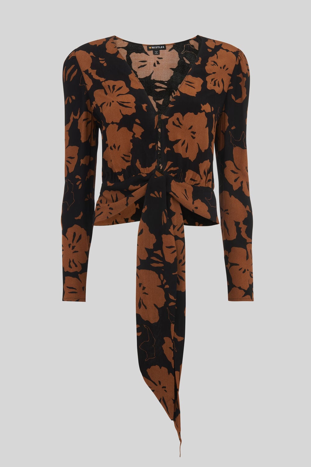 Ari Hibiscus Tie Front Top Brown/Multi