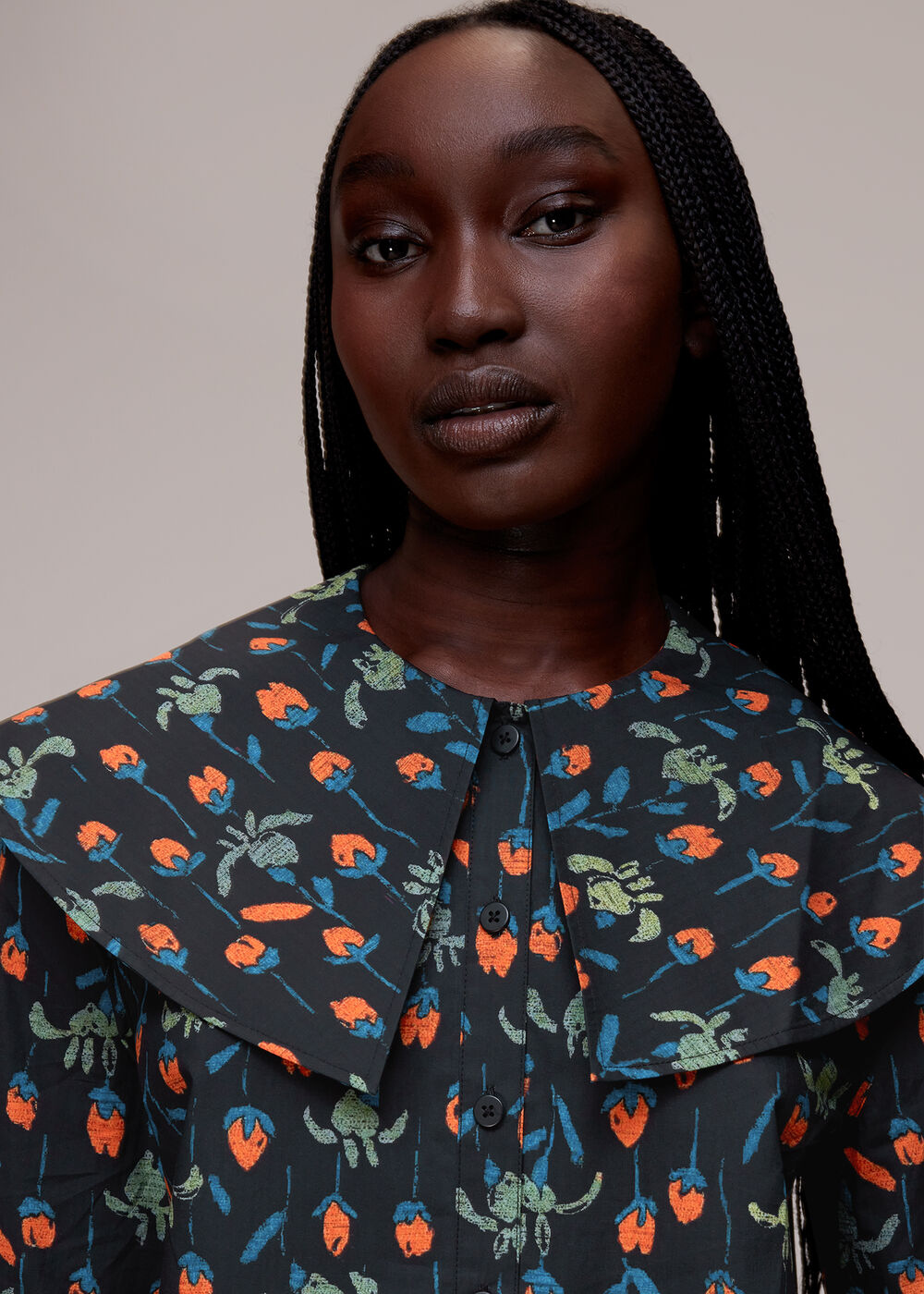 Tulips Print Collar Top