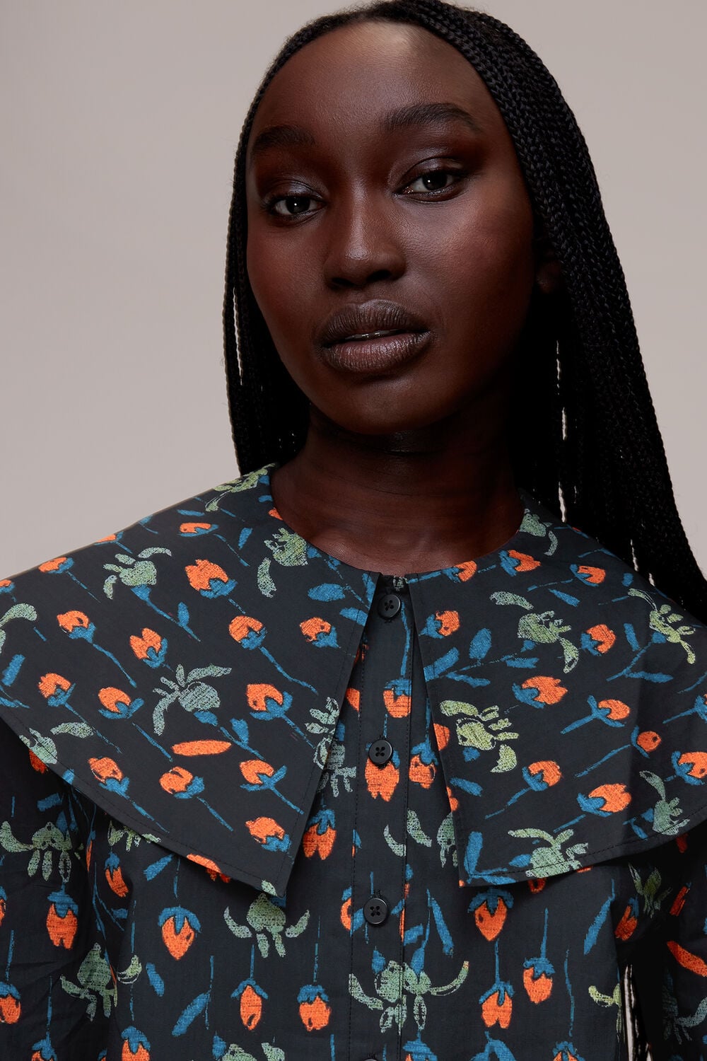 Tulips Print Collar Top