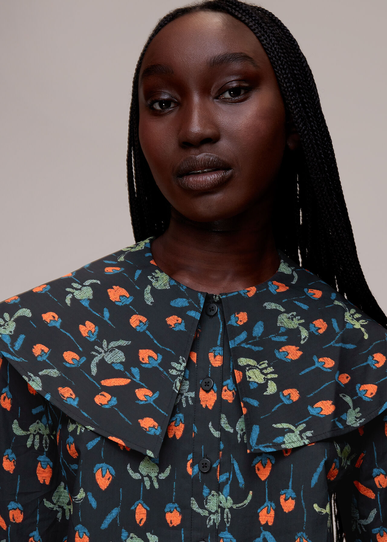 Tulips Print Collar Top
