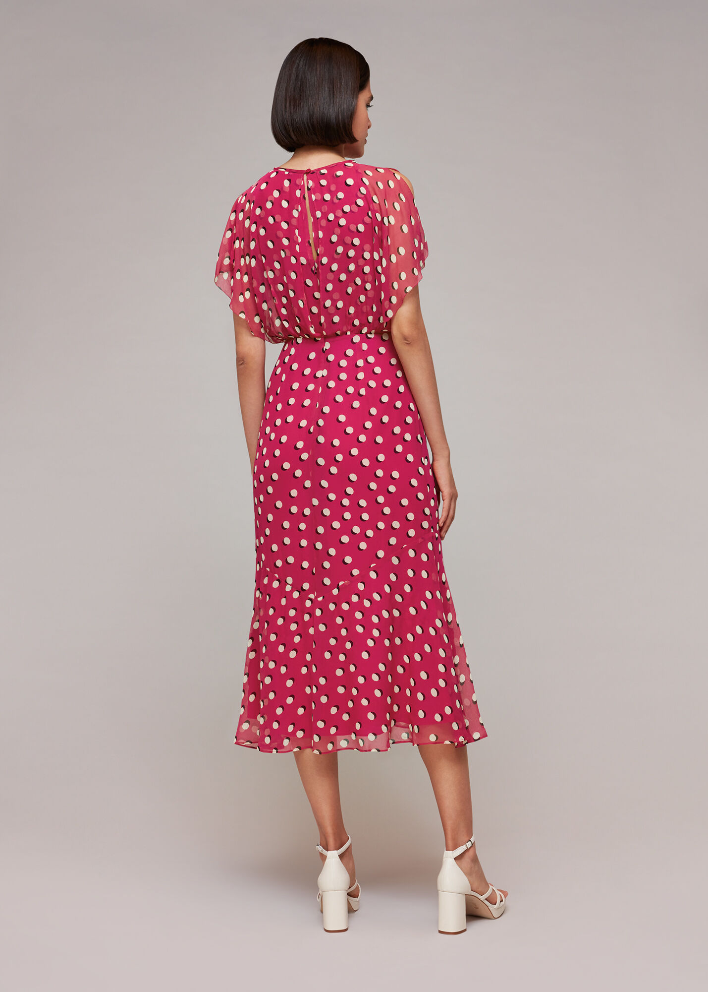 Pink/Multi Moon Spot Print Midi Dress WHISTLES