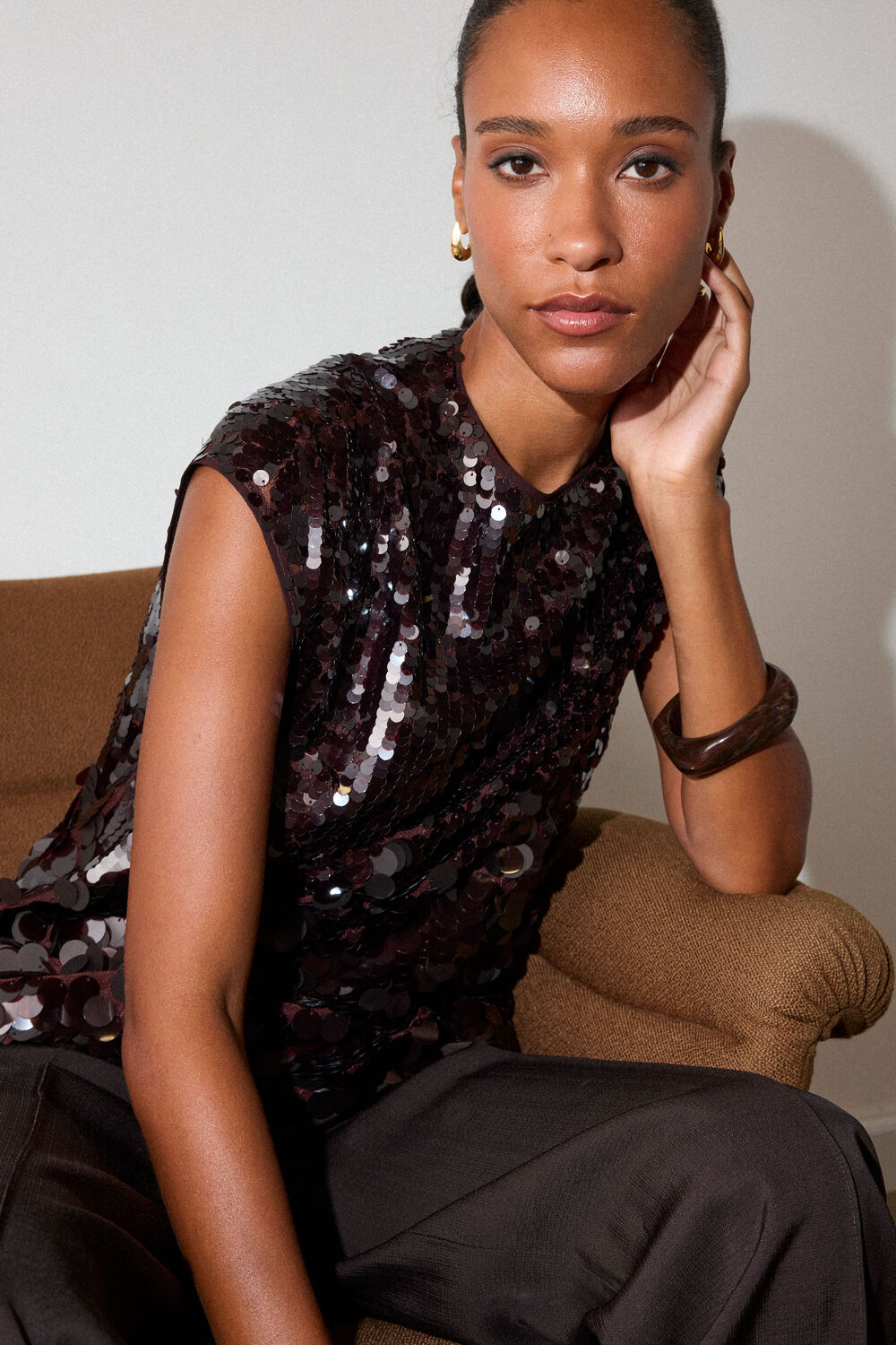 Degrade Sequin Cap Sleeve Top