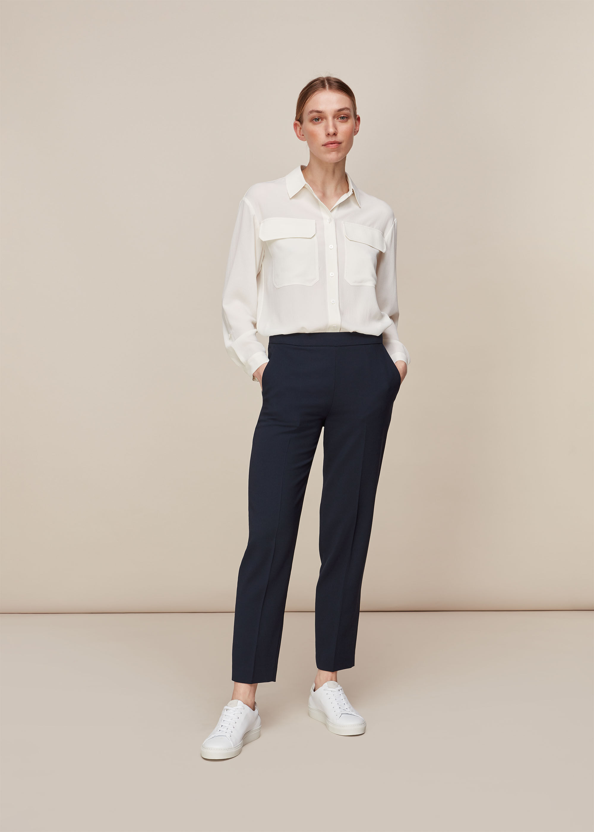 Navy Anna Elasticated Waist Trouser WHISTLES Whistles UK