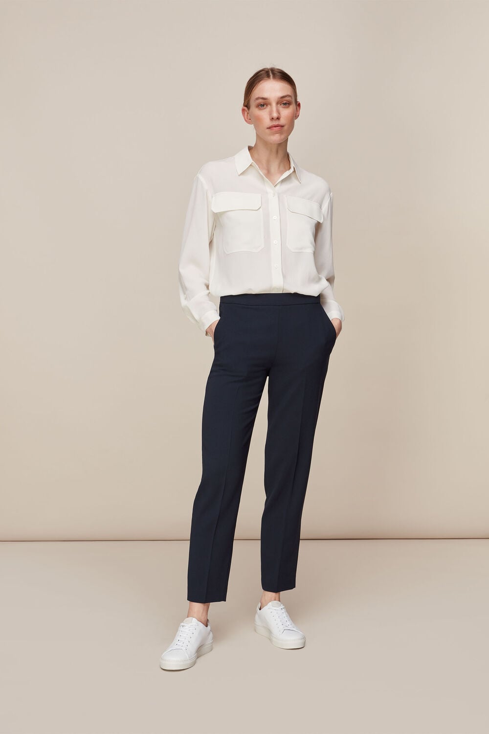 Navy Anna Elasticated Waist Trouser