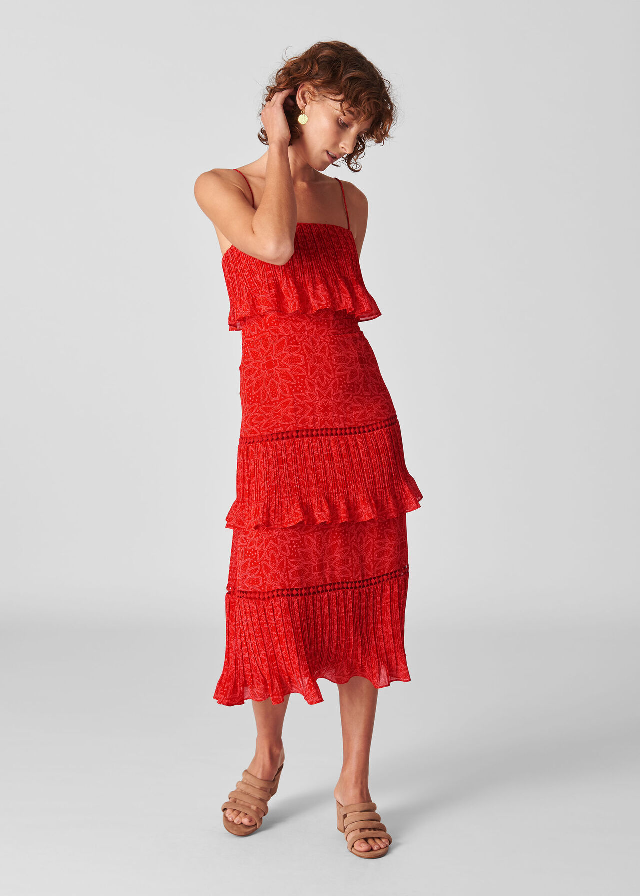 Riya Print Tiered Dress Red/Multi