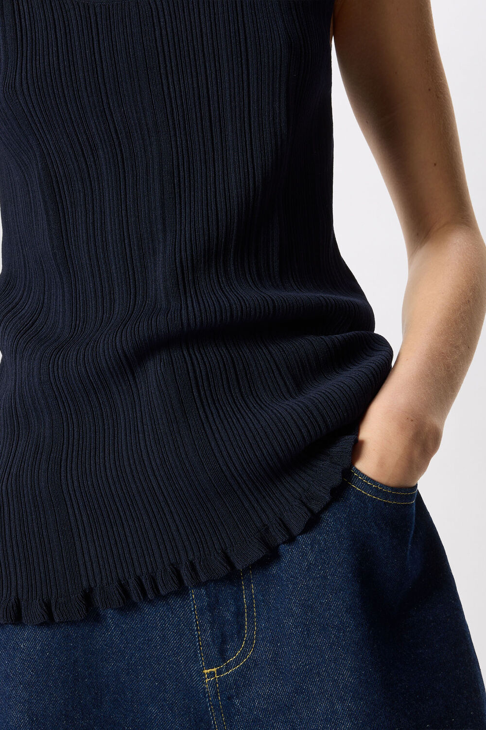 Navy Frill Hem Knitted Vest
