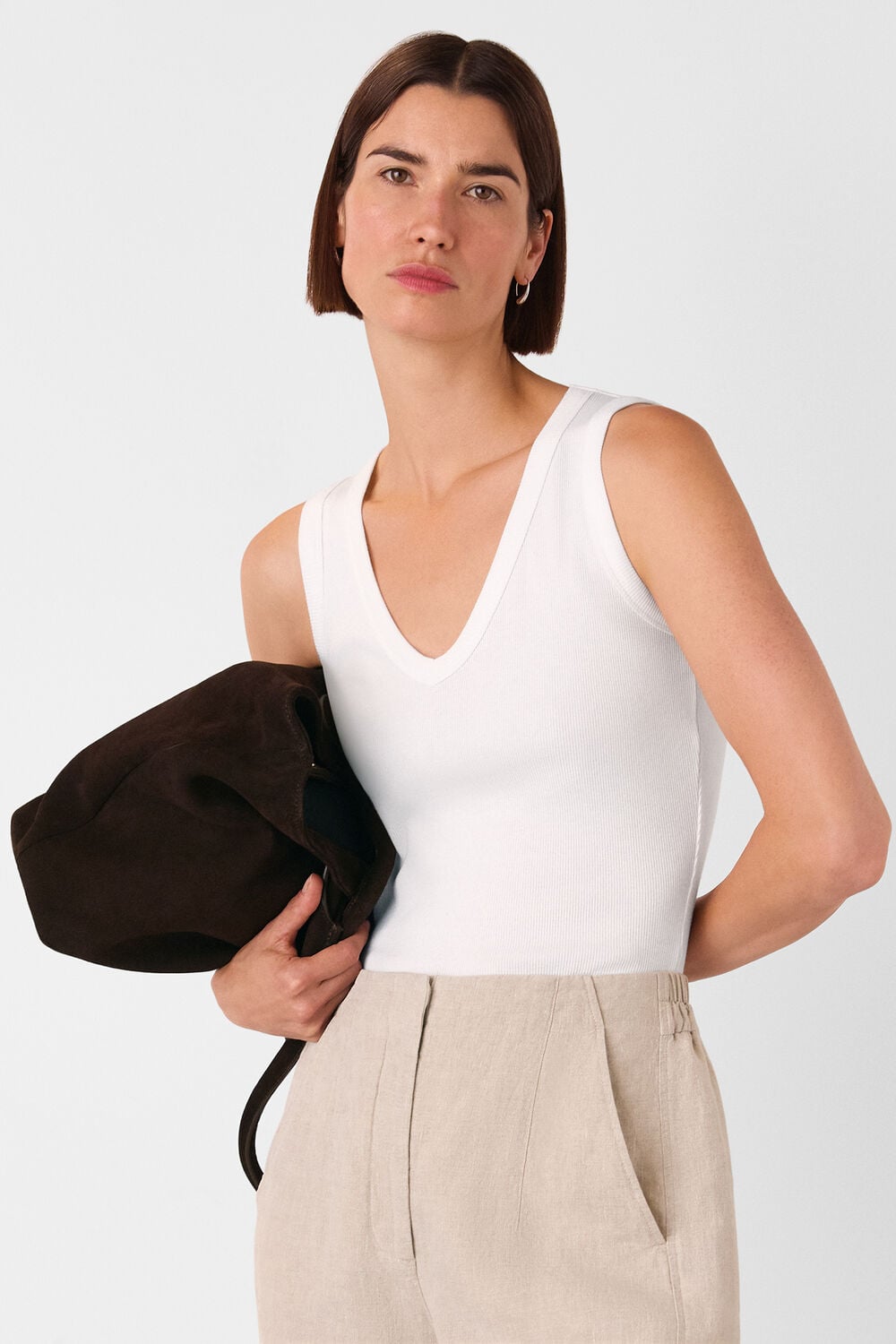 White Ellis V Neck Jersey Vest