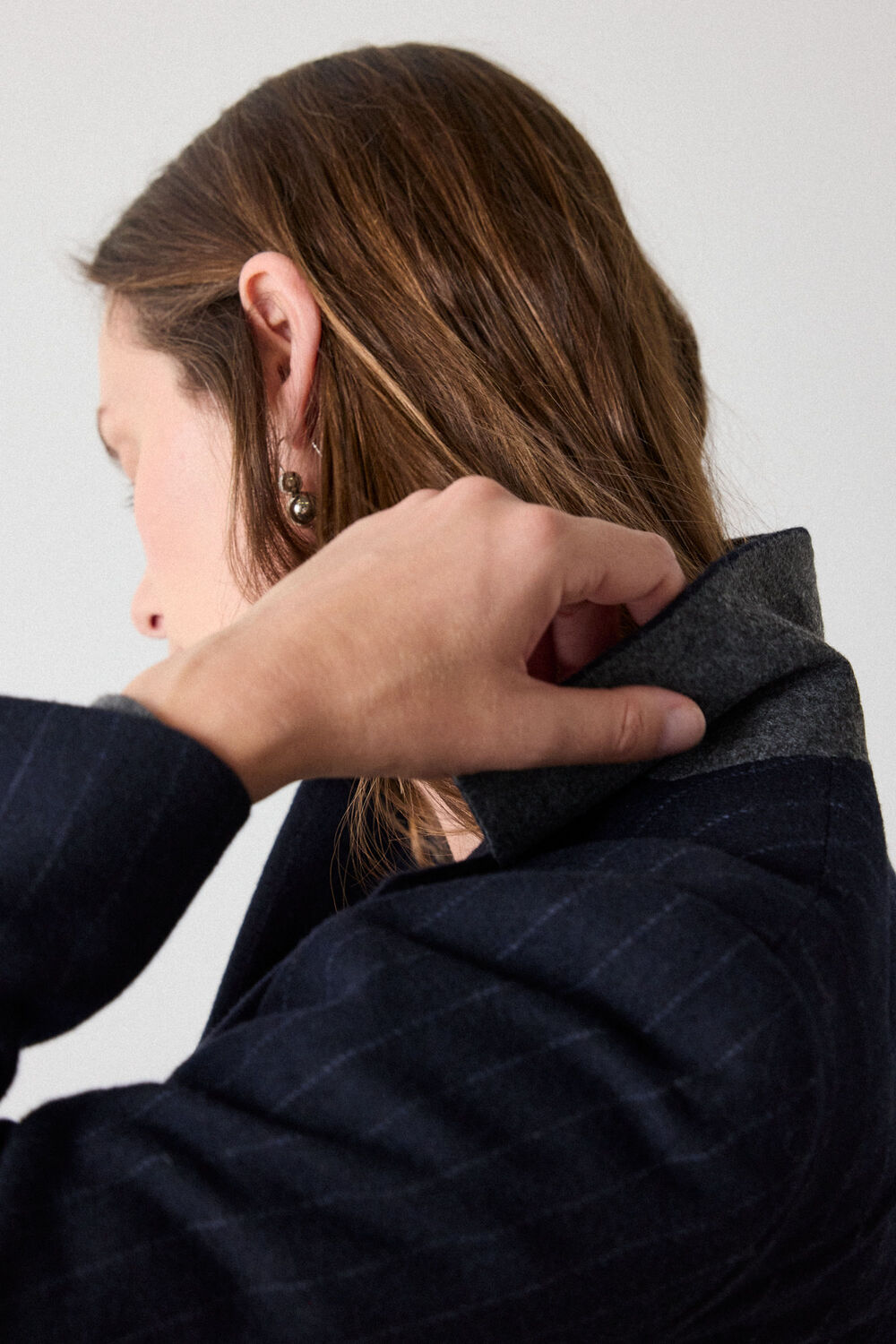 Navy Petite Pinstripe Wool Blend Blazer