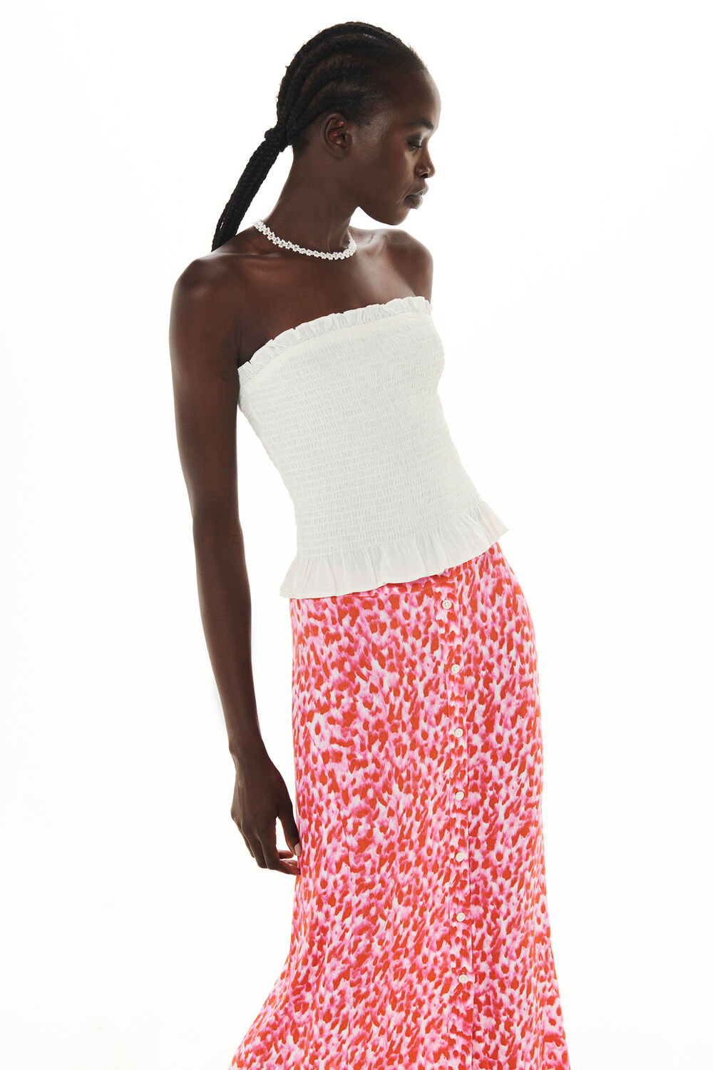 Blurred Strokes Button Skirt