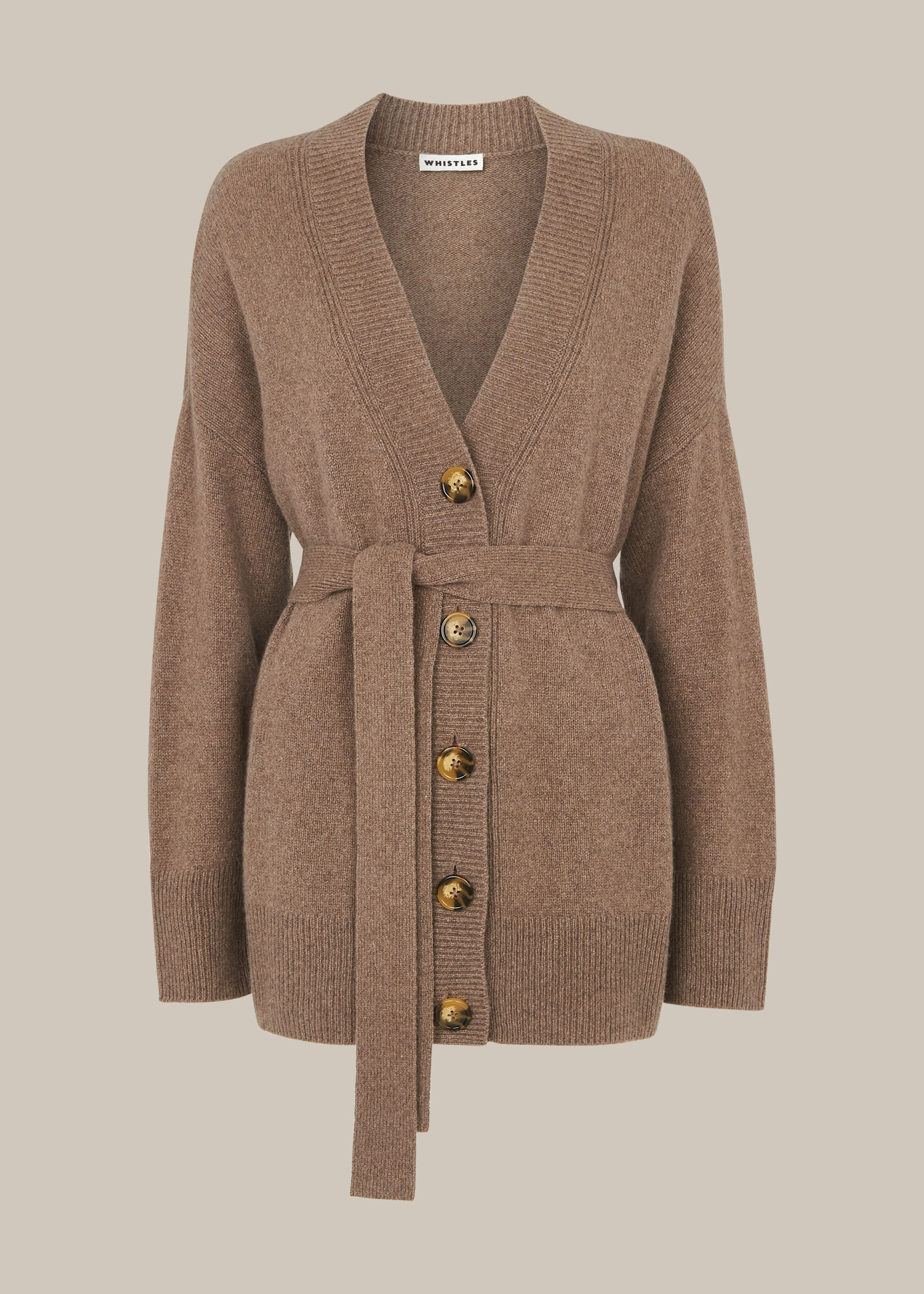 Neutral Belted Cashmere Cardigan WHISTLES