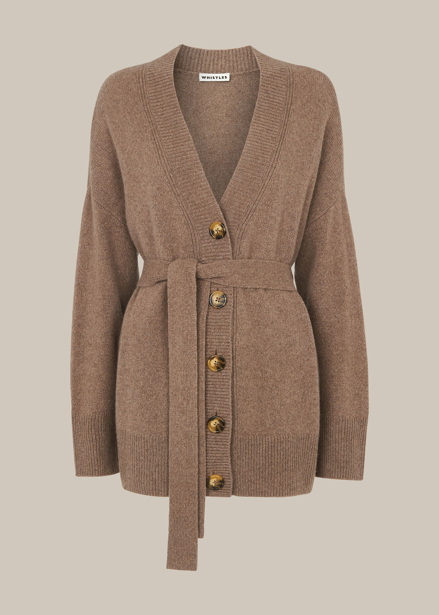 Neutral Belted Cashmere Cardigan WHISTLES