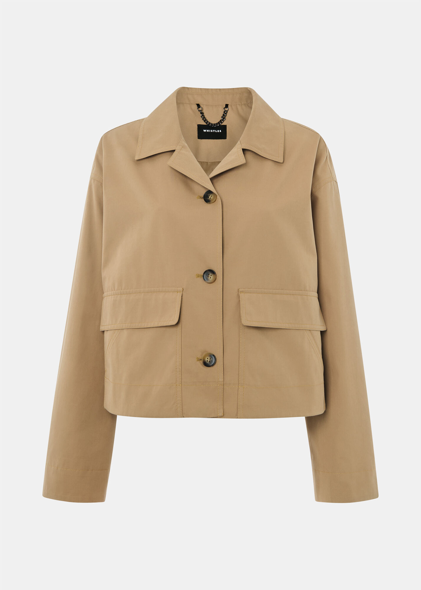 Neutral Short Cotton Trench Jacket | WHISTLES | Whistles US |