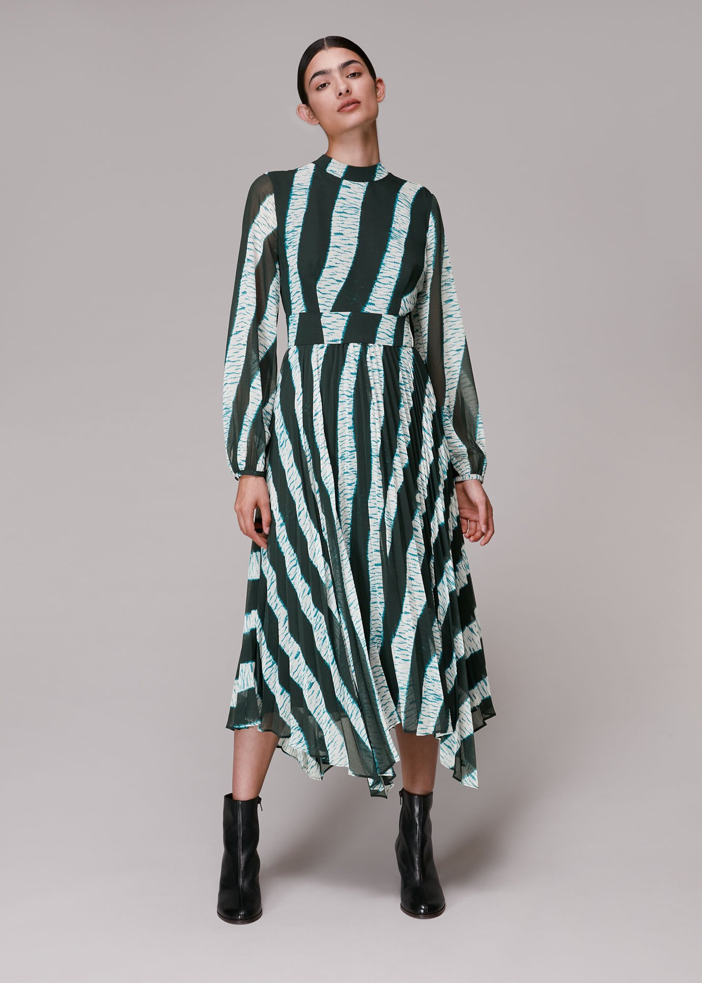 Black Multi Shibori Print Pleated Dress WHISTLES