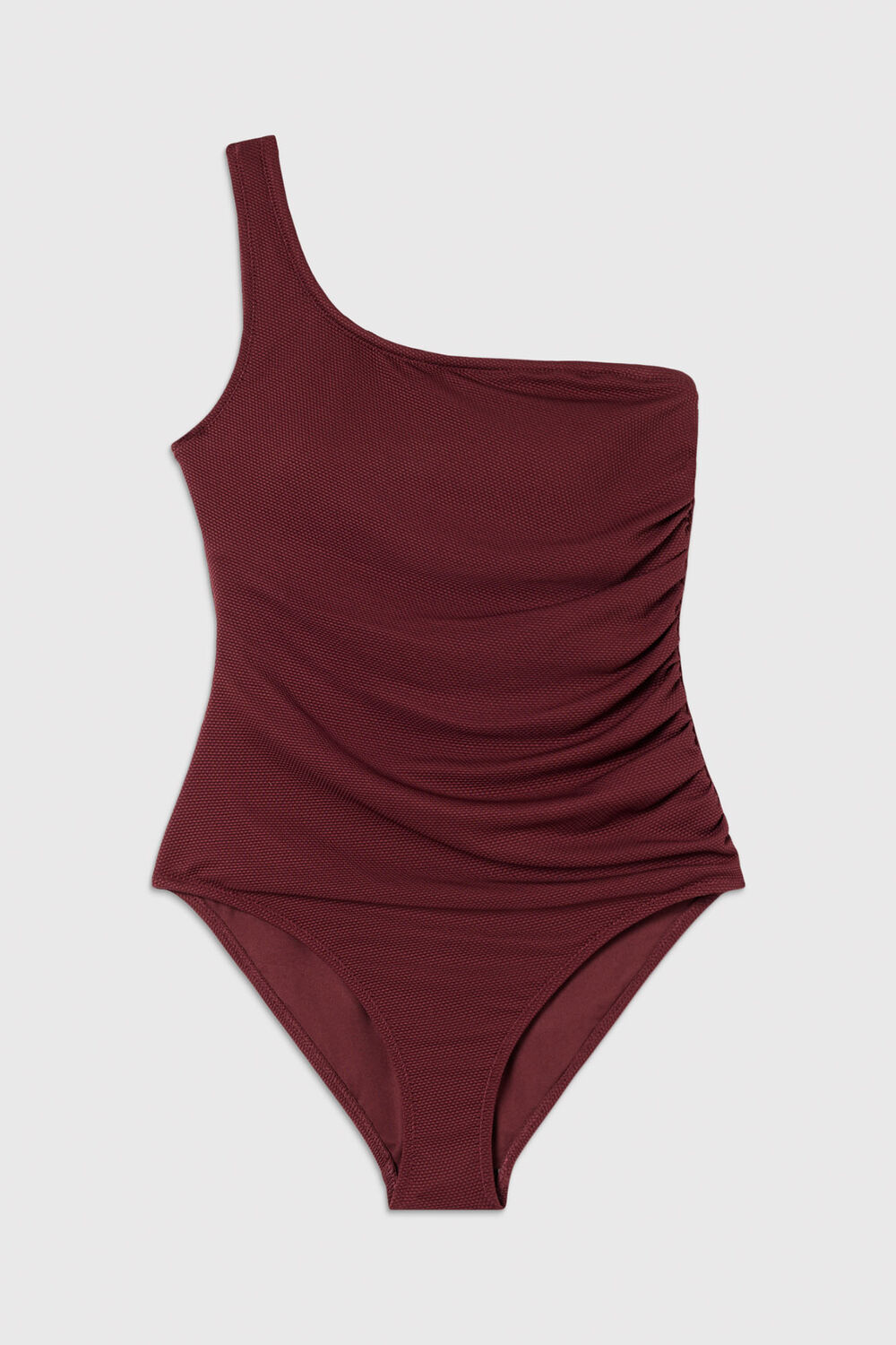 Plum Textured One Shoulder Swimsuit