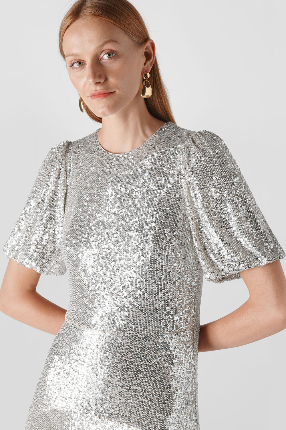 Arabelle Sequin Midi Dress Silver