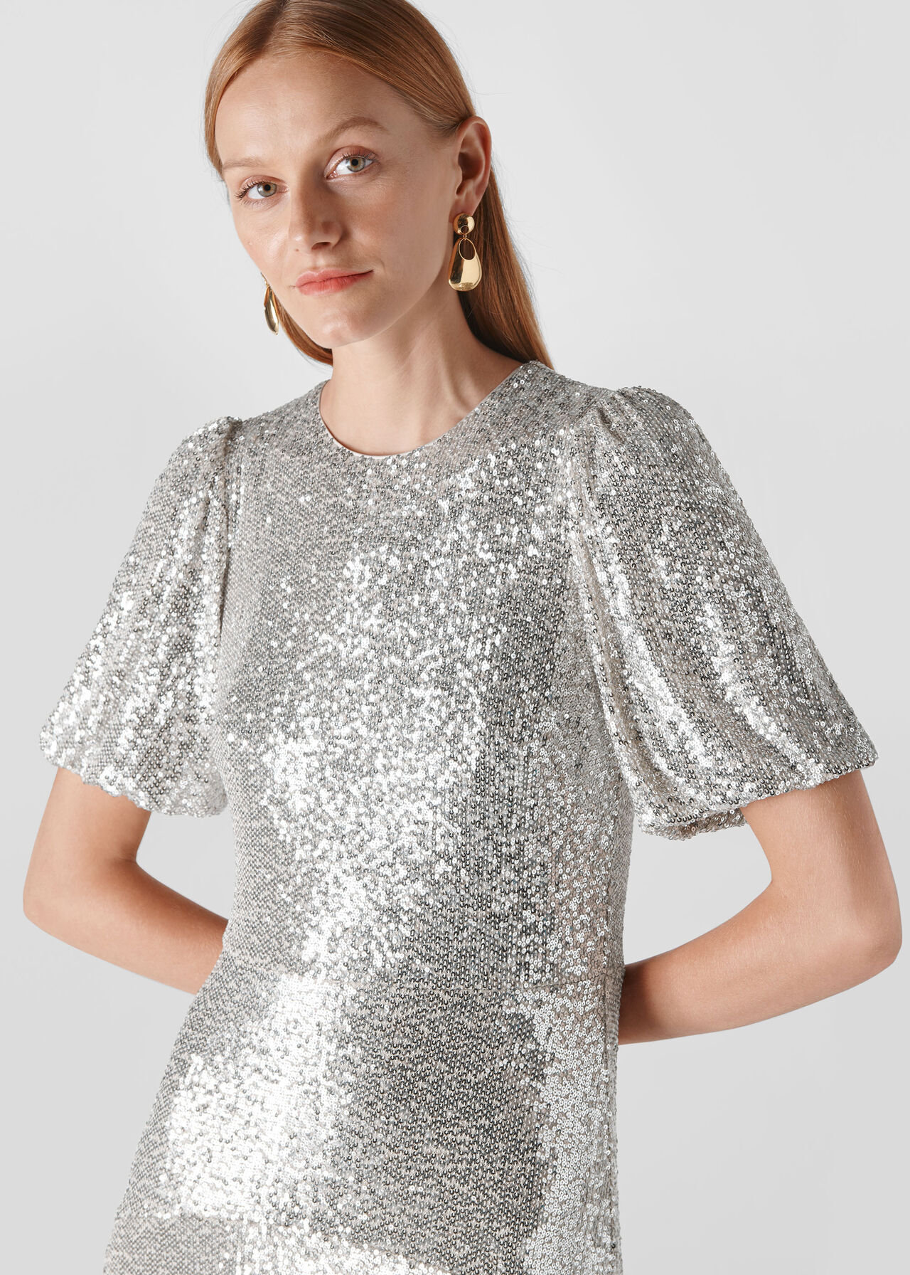 Arabelle Sequin Midi Dress Silver