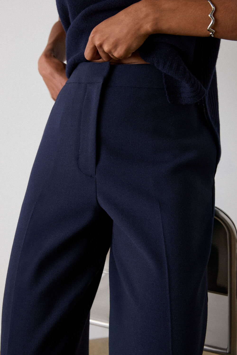 Navy High Rise Straight Trouser