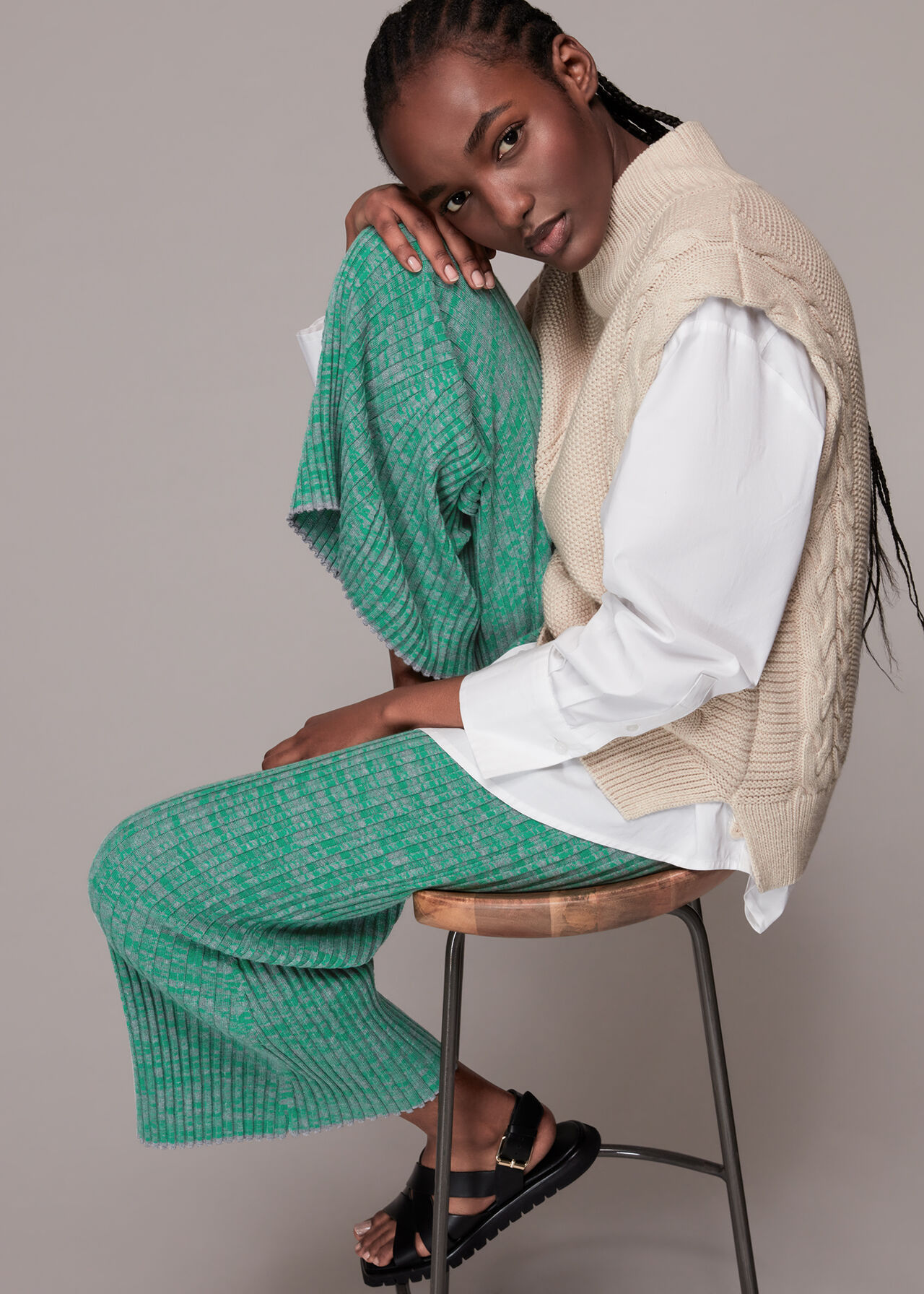 Flecked Rib Flare Knit Trouser