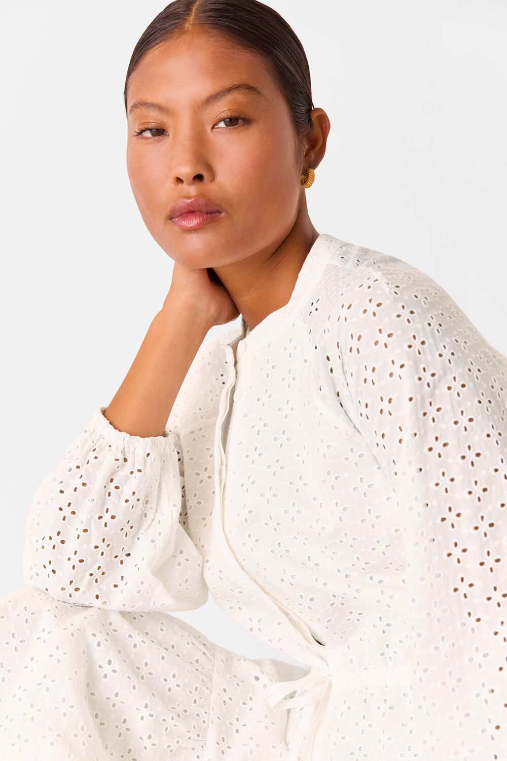 White Petite Broderie Midi Dress