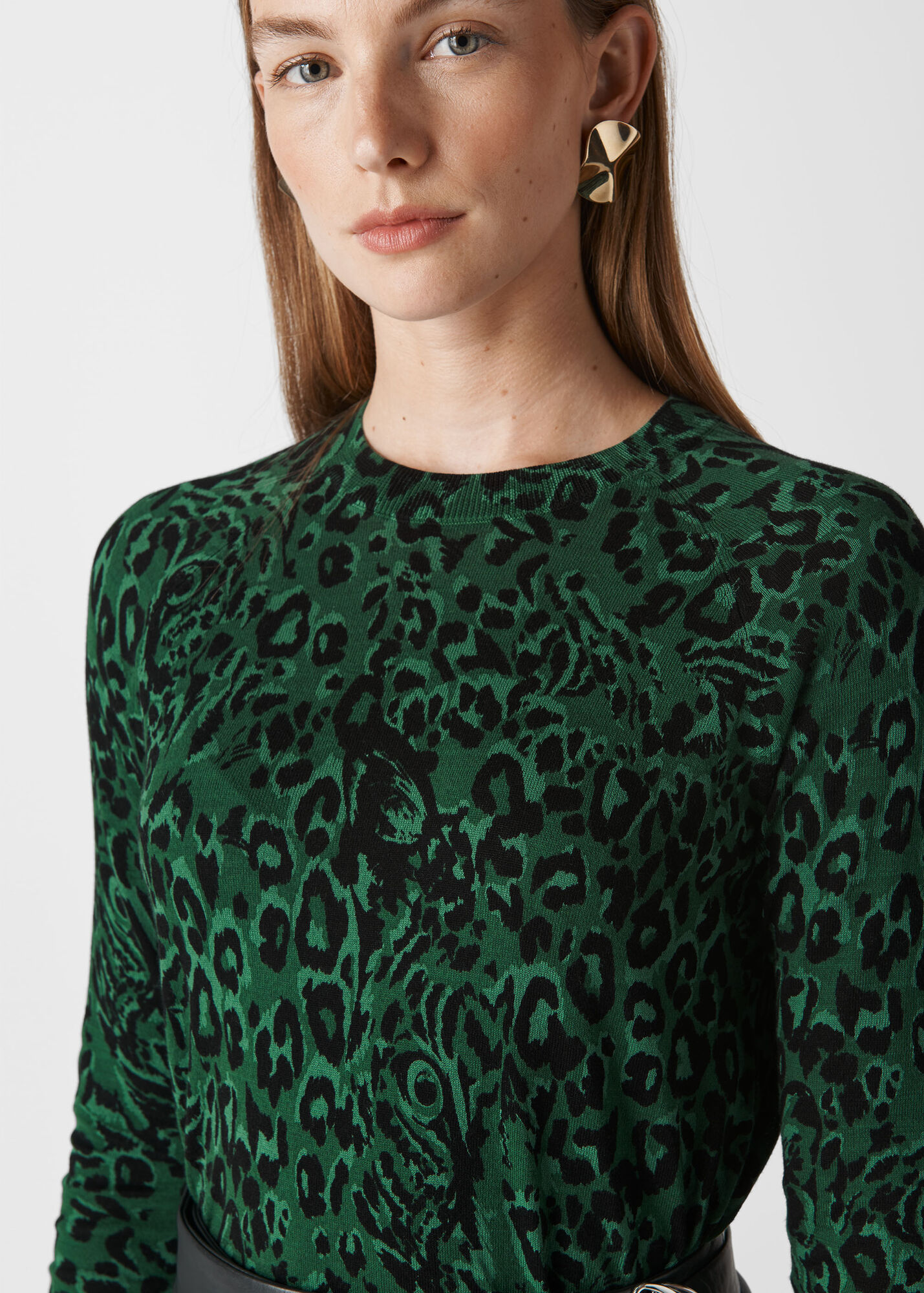 Green/Multi Jungle Cat Crew Neck Knit WHISTLES Whistles UK