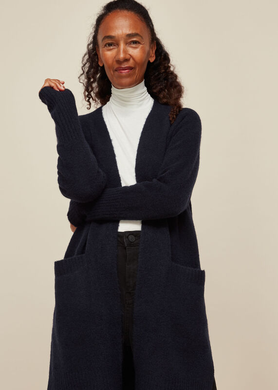 Navy Lilly Long Line Wool Cardigan