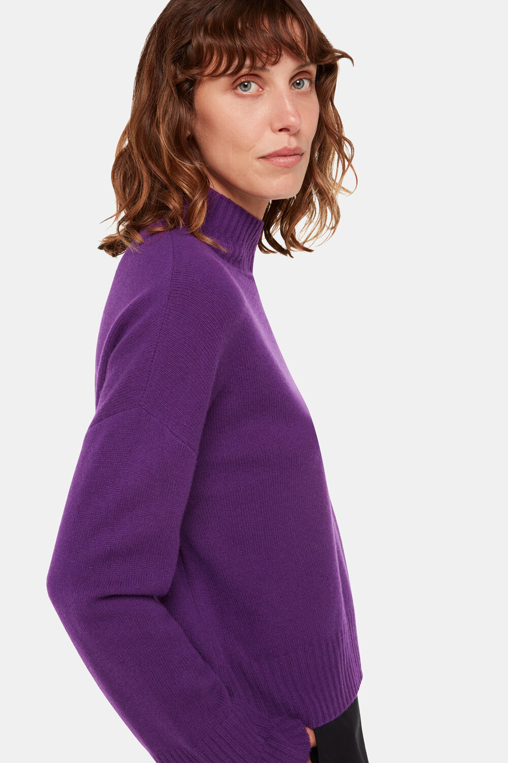 Wool Double Trim Funnel Neck