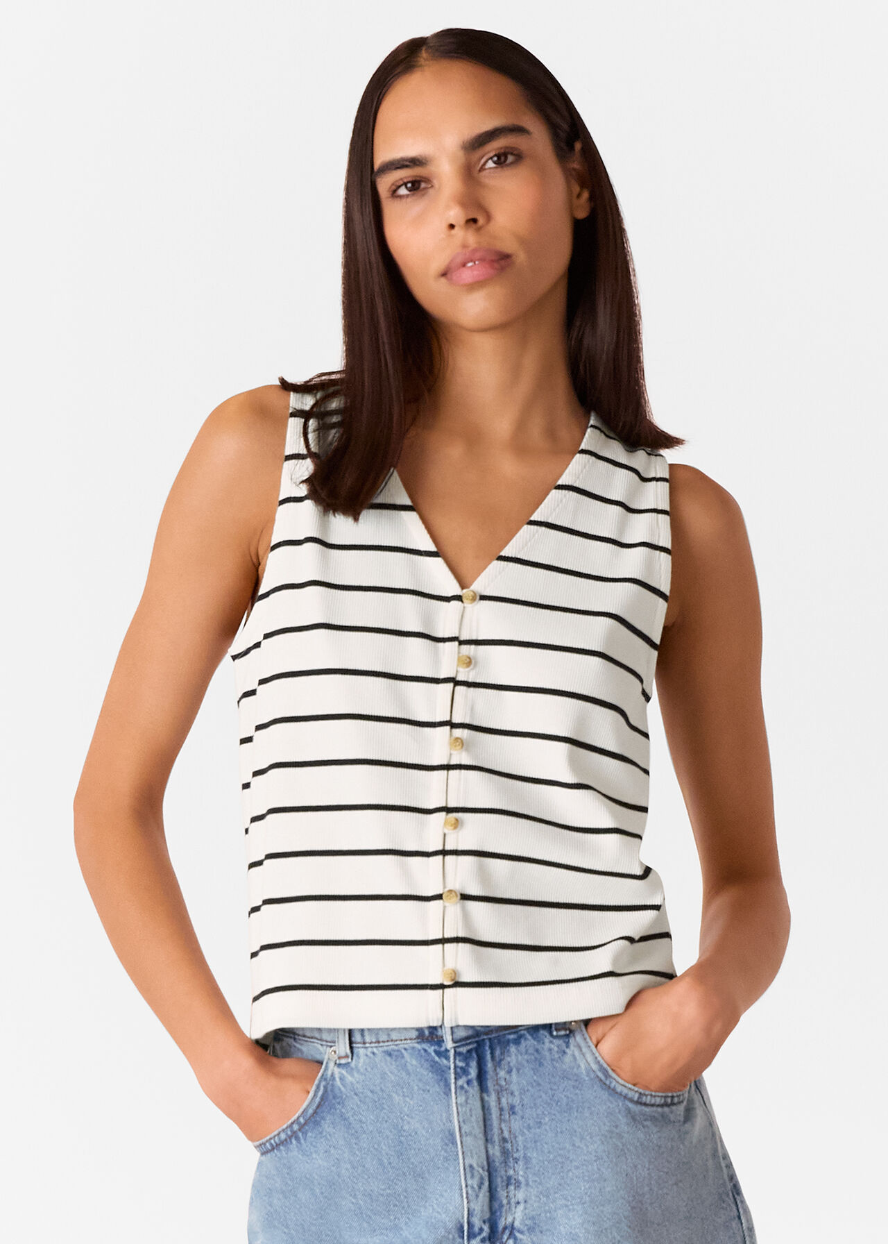 Whistles Stripe Button Front Top