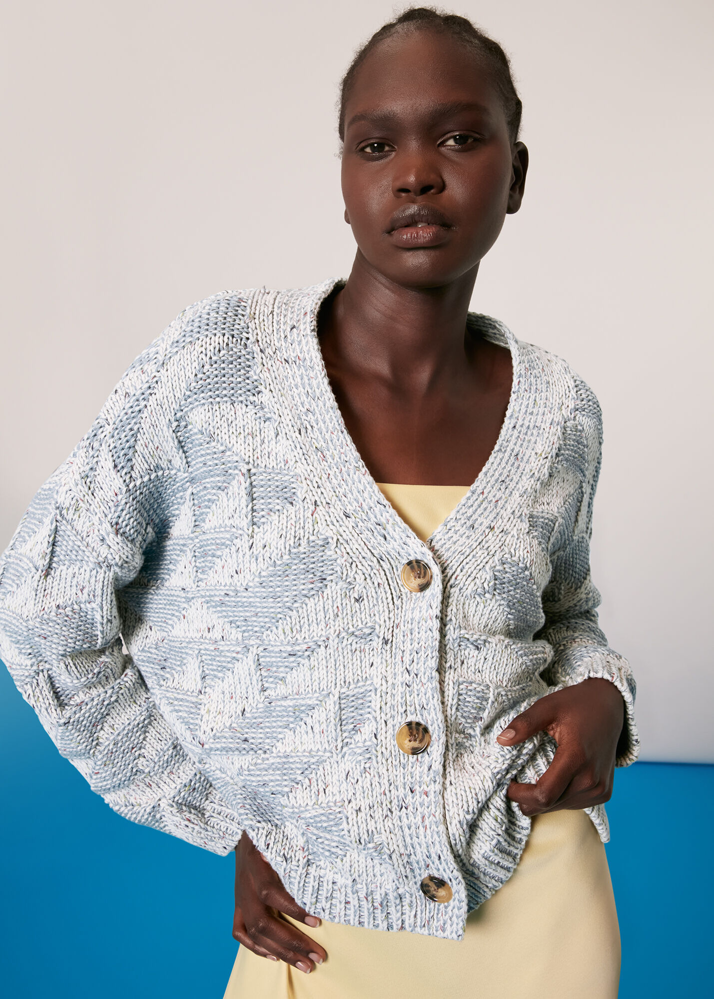 Blue/Multi Triangle Intarsia Cardigan WHISTLES