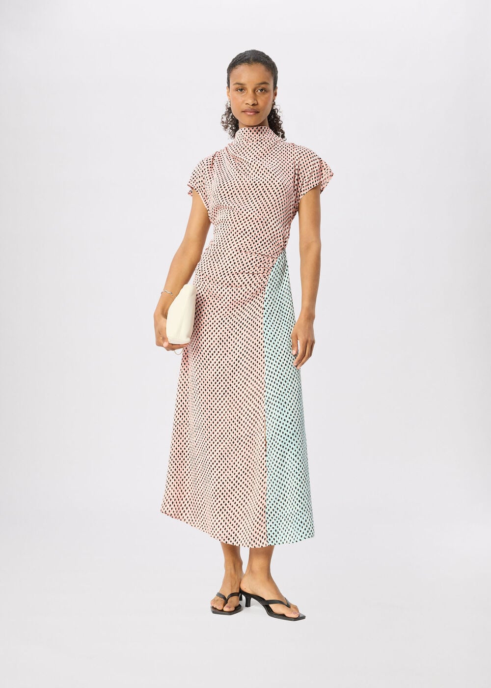 Petite Graphic Check Cowl Neck Dress