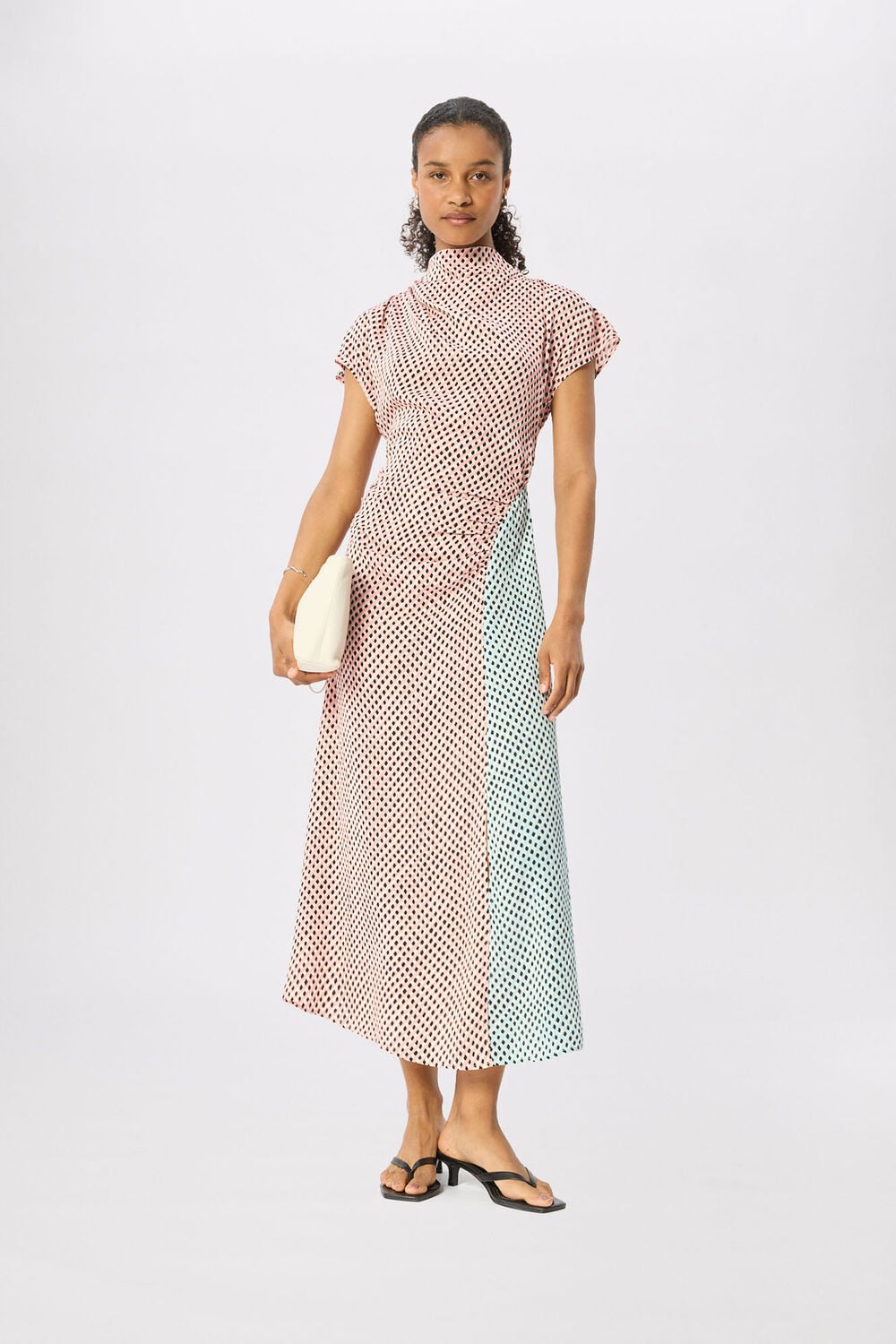 Petite Graphic Check Cowl Neck Dress