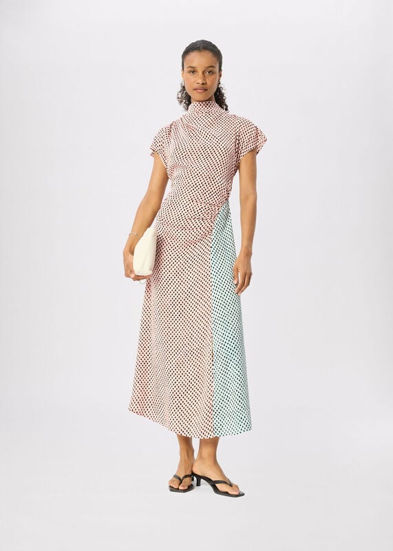 Pink Petite Graphic Check Cowl Neck Dress