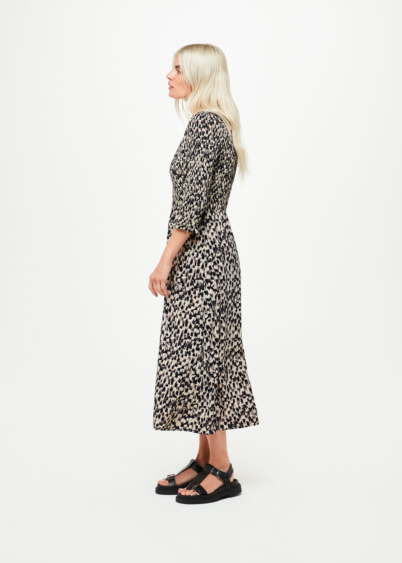 Petite Speeding Squares Shirred Dress