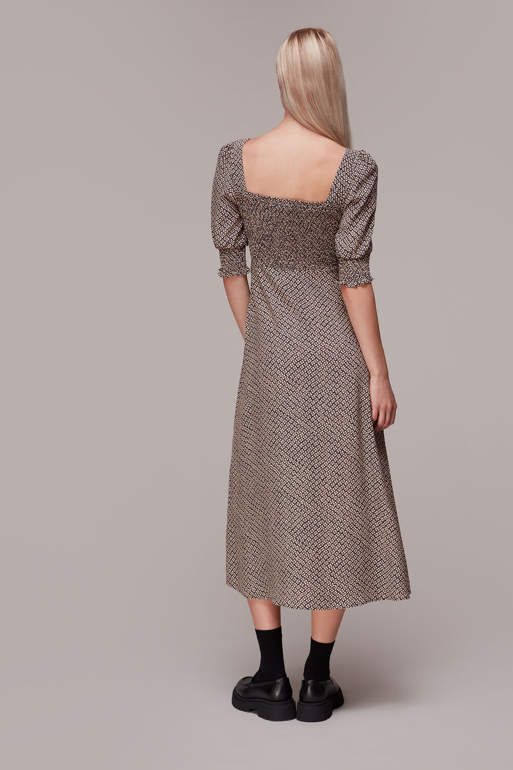 Clover Print Shirred Dress
