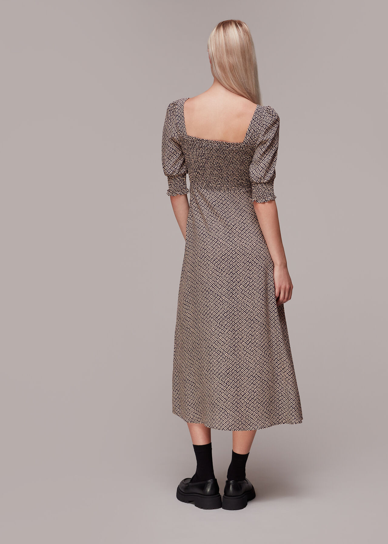 Clover Print Shirred Dress