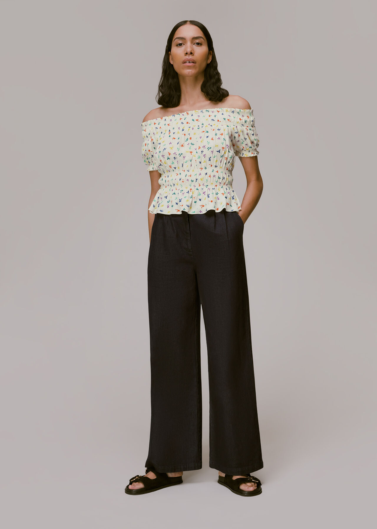 Multicolour Dancing Floral Bardot Top | WHISTLES | Whistles UK