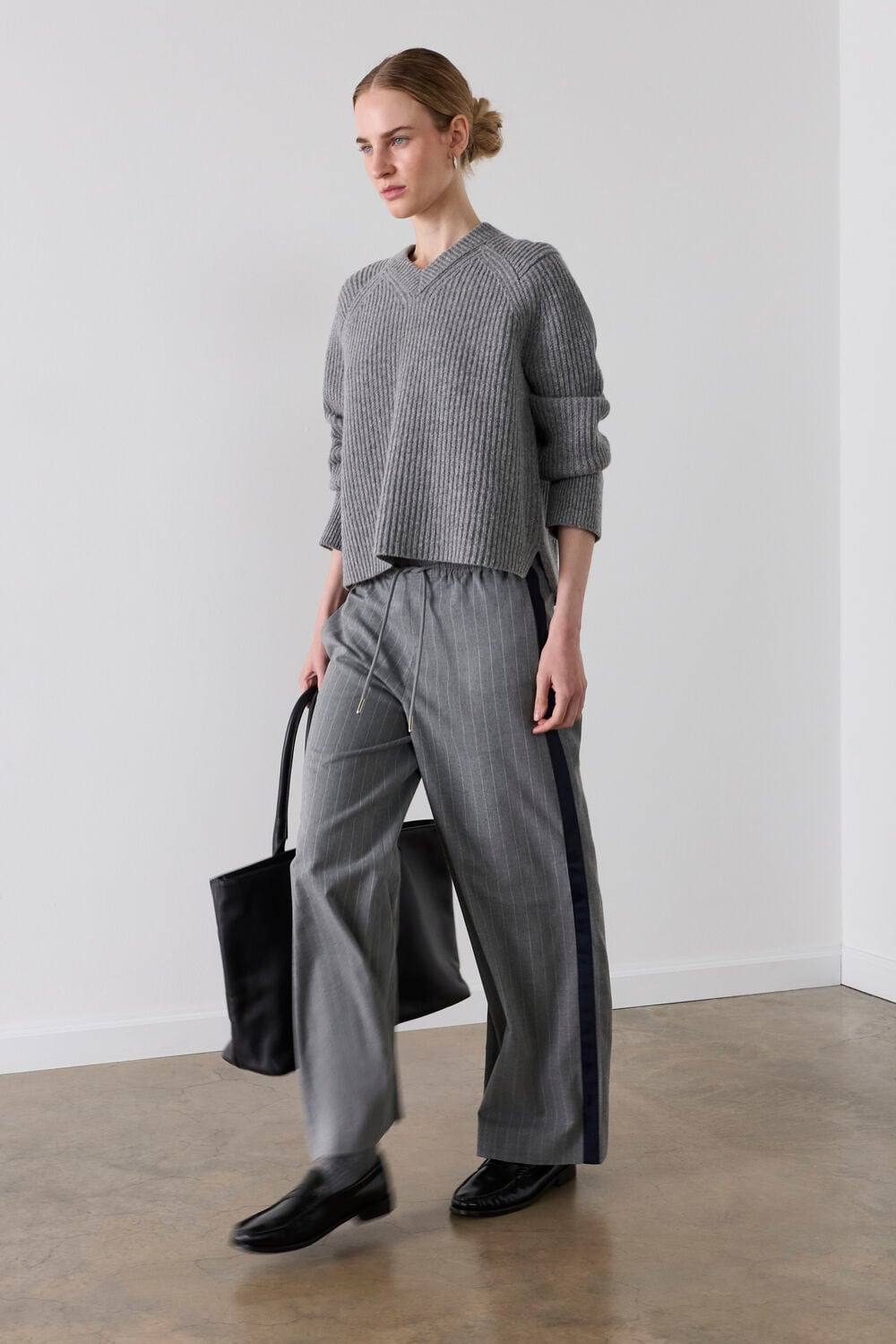 Grey Side Stripe Flannel Jogger