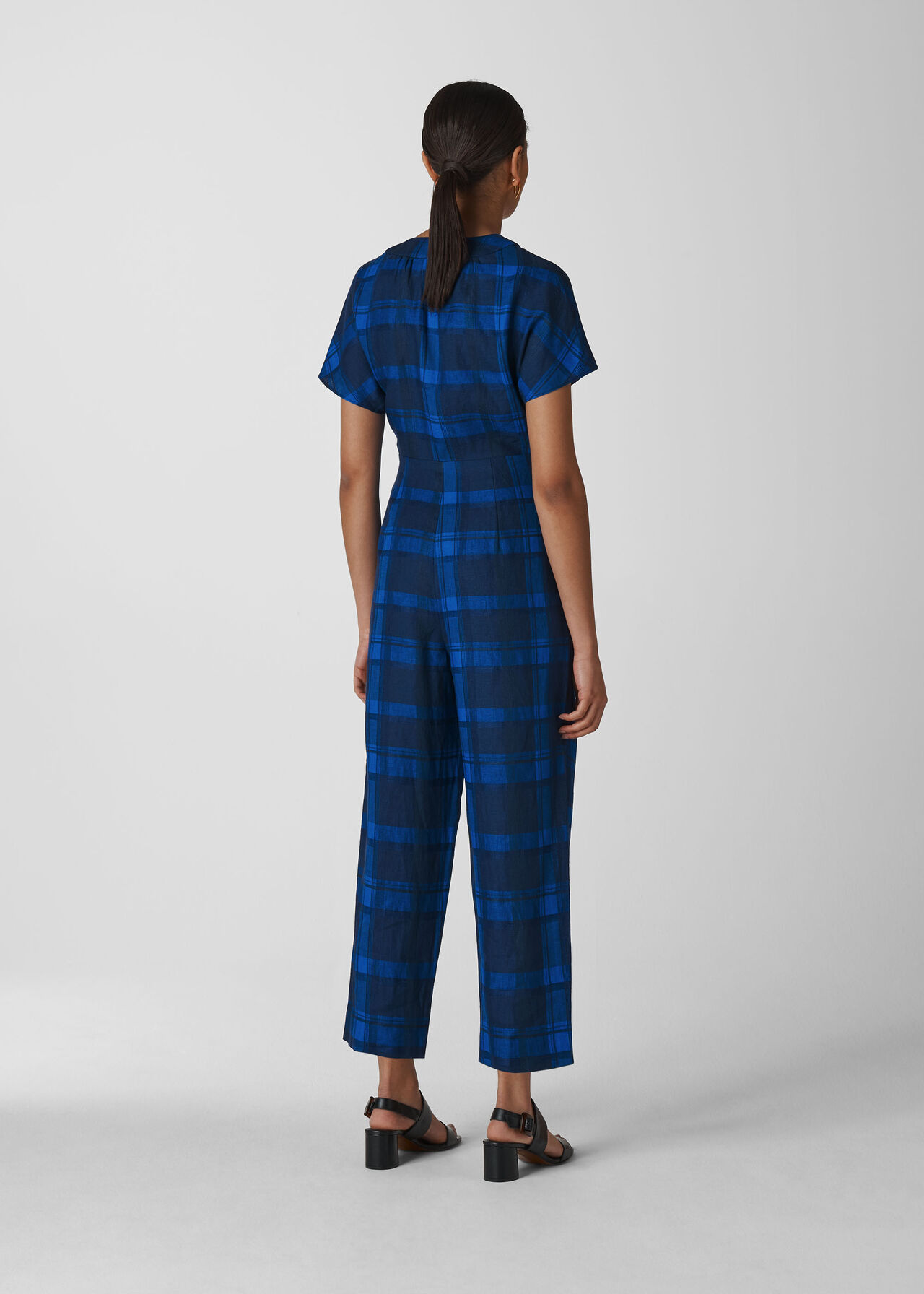 Check Wrap Linen Jumpsuit Blue/Multi