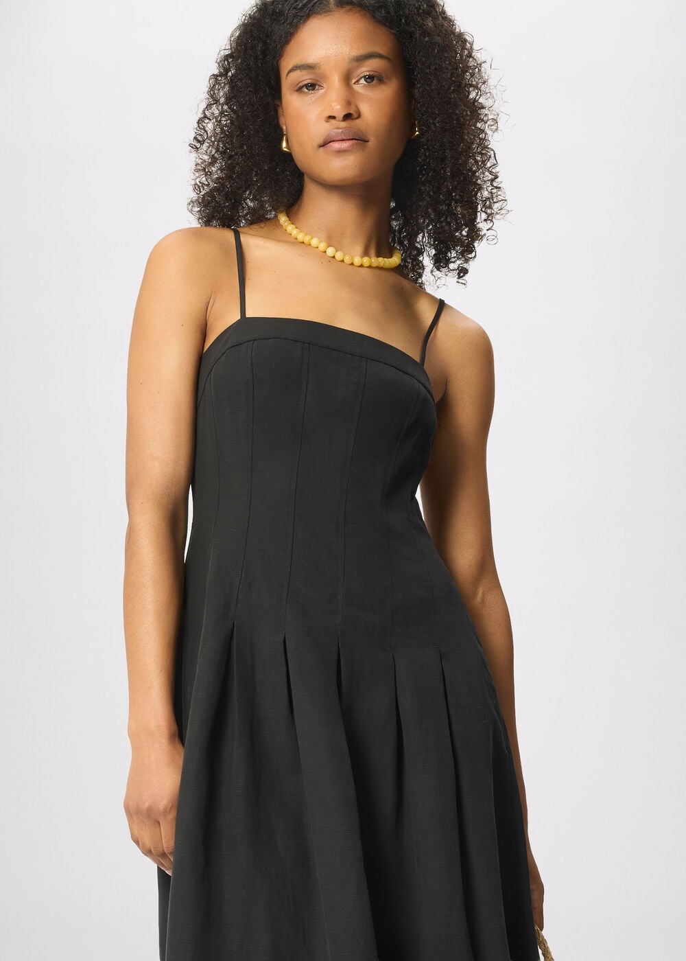 Linen Blend Waisted Midi Dress